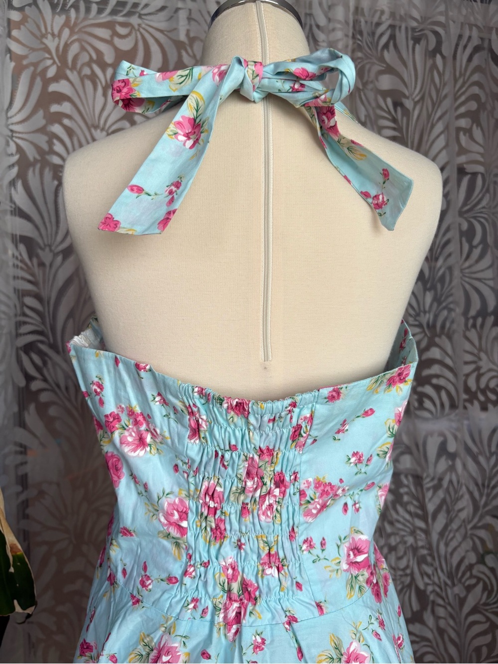 Womens Vintage 1950s Floral Spring Garden Party Picnic Dress Mint Blue 50s Chic - Picture 4 of 5
